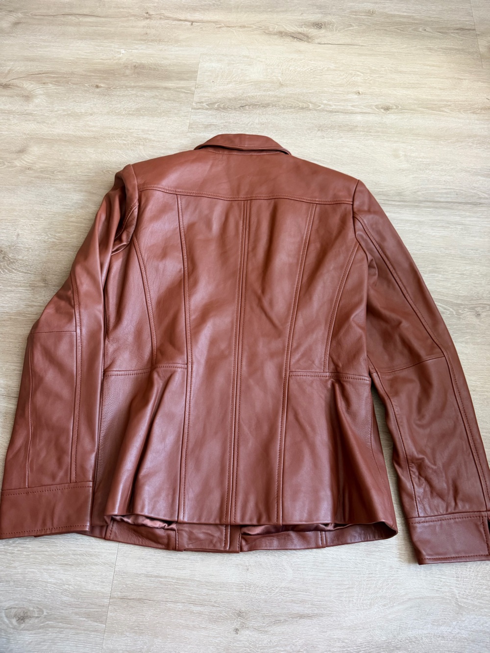 Denim & Company Leather Cognac Brown Tan Moto Jacket SZ S - Picture 10 of 11